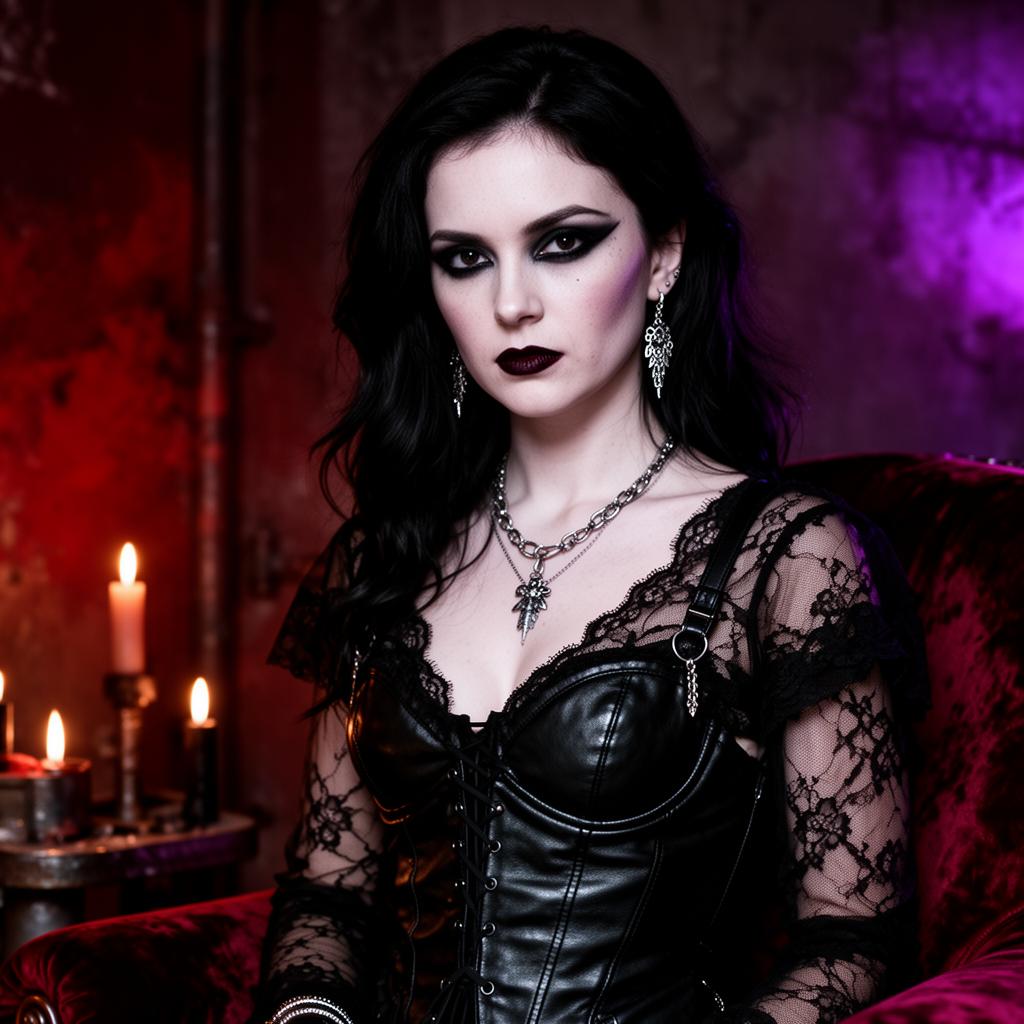 Portrait of Raven, a goth woman with pale skin and dark hair